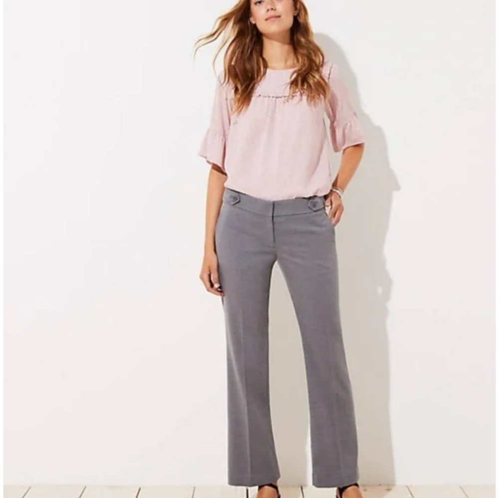 LOFT Gray Straight-Leg Trousers